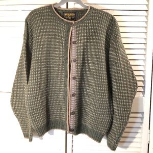Woolrich 100% wool Loden green Birdseye cardigan